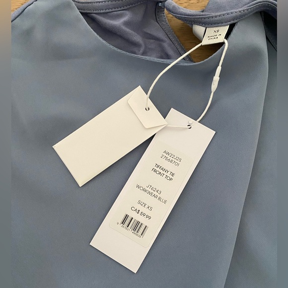 Ever New Women’s Tiffany Tie Front Top. Workwear Blue. Size XS. NWT. - Picture 5 of 7